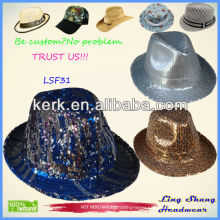 Newest Style Sequins Fabric Fedora Hat/Party hat cotton panama fedora hat,SF31